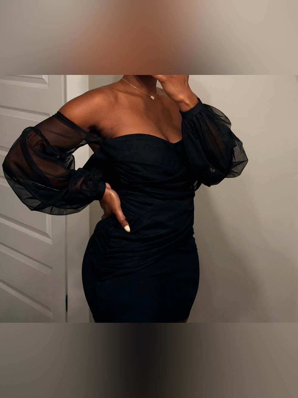 Missguided Black Mesh Bardot Bandage Mini Dress